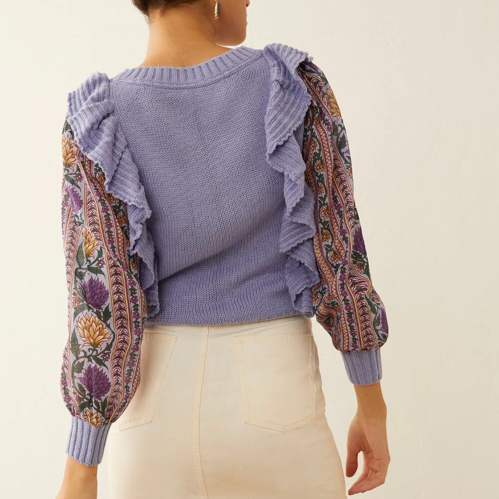 NWT Periwinkle Ruffle Cable knit Contrast Sleeve Sweater - Picture 5 of 5